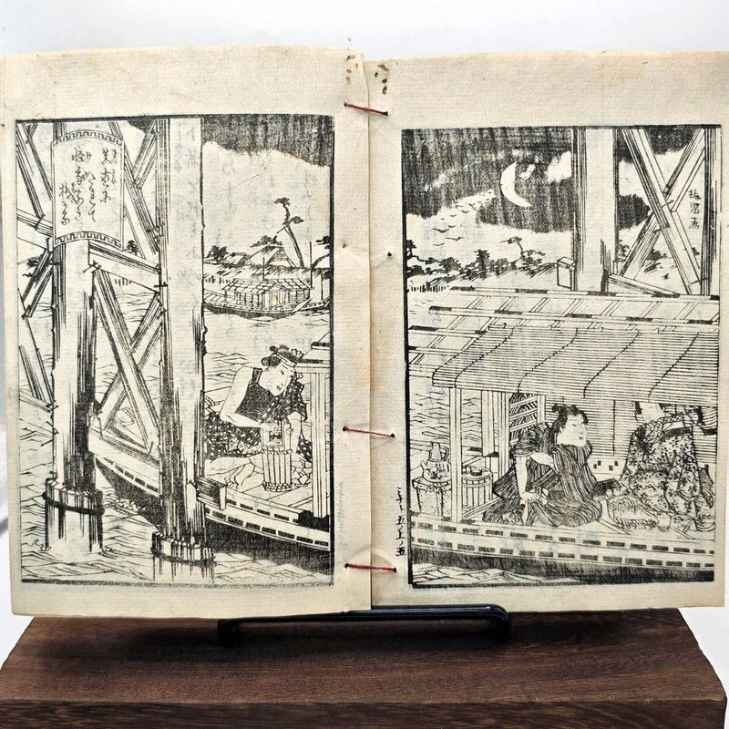 Libro Giappone Xilografia Edo 1800 Illustrato Ukiyo-e Amore Città Poesia